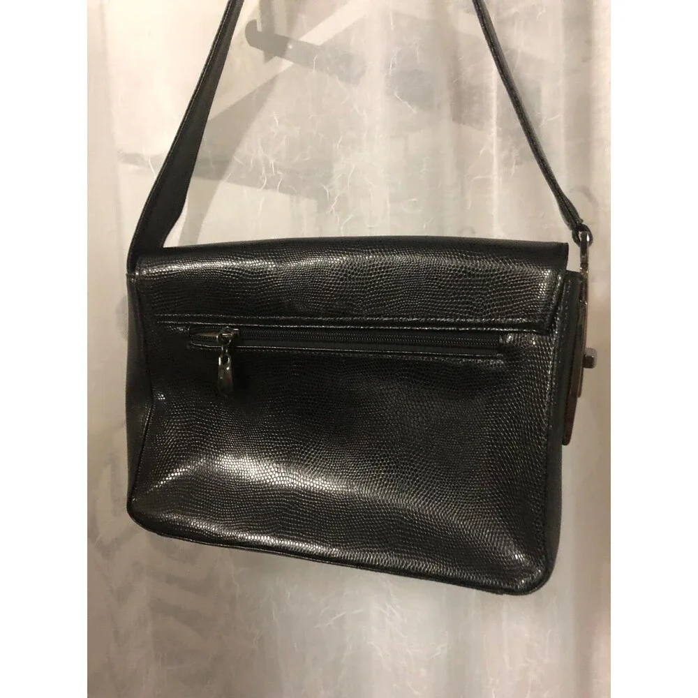 M. London Women's Vintage Handbag Black Leather Croc Embossed Purse